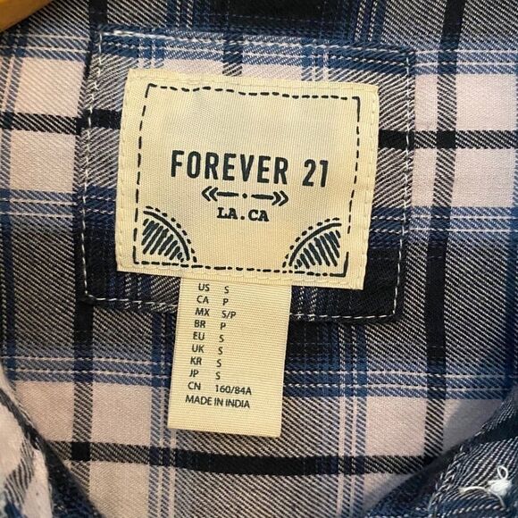 Forever 21 Sz S Blue Plaid Western Button Down Farmcore Shirt - Picture 7 of 8